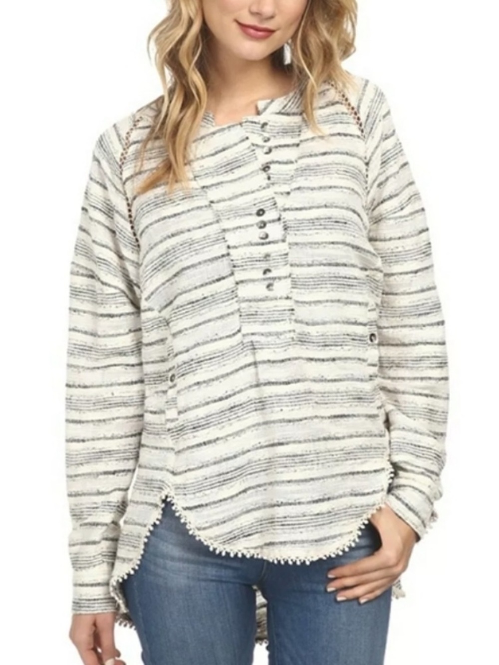 Free People Striped Tweed Hideaway Henley Tunic